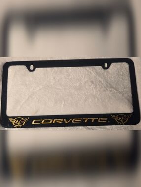 EUC NOS Vintage Baron Corvette License Frame - Brass, Black Nickel, Gold Plated